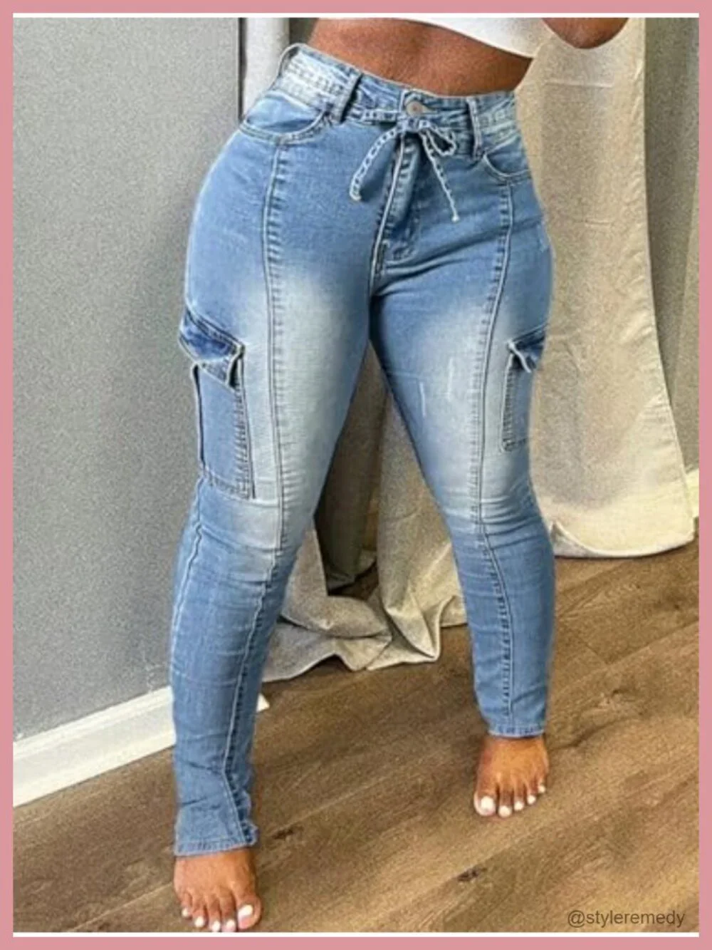 Women's High Waisted Stretch Skinny Cargo Pants